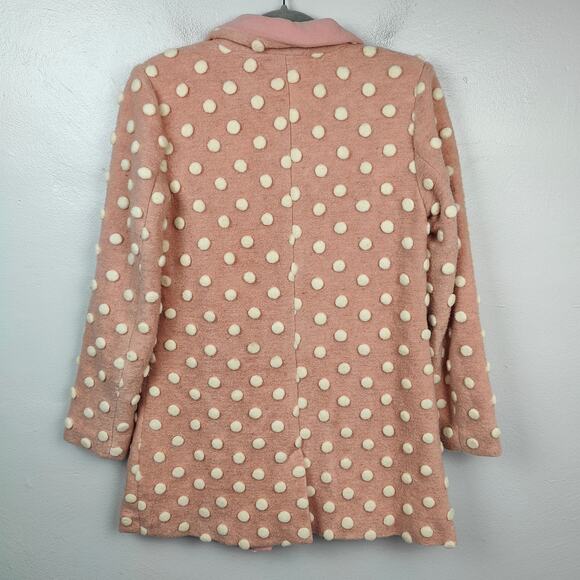 Modcloth 3D Polka Dot Coat Womens Small‎ Pink White Wool Blend Retro Peacoat - Picture 4 of 8